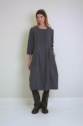 Pleated Front Slate Blue Silk Cotton Dress 6