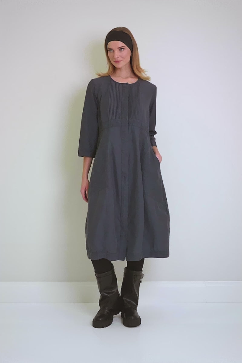 Pleated Front Slate Blue Silk Cotton Dress 6