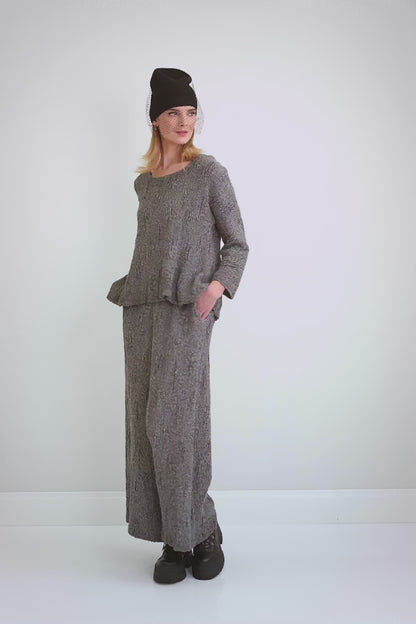 Silver Textured Silk Linen Blouse