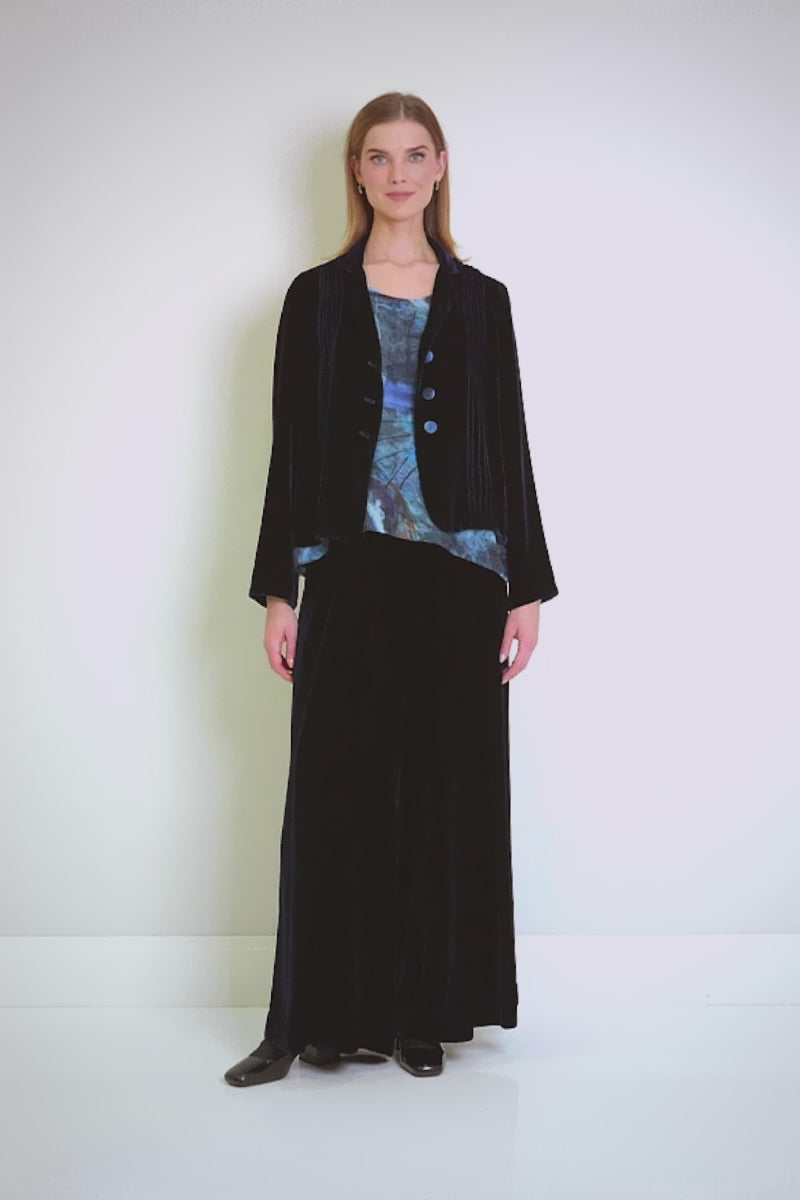 Tuck Front Royal Blue Silk Velvet Jacket