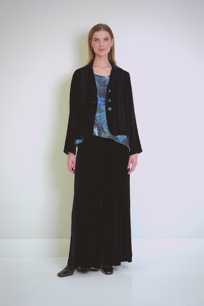 Tuck Front Royal Blue Silk Velvet Jacket