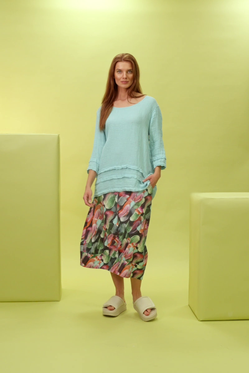 Decorated Hem Ice Blue Linen Tunic 7