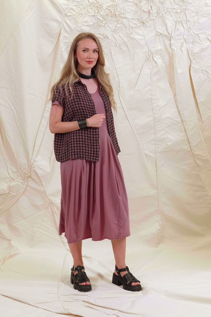 Exposed Seams Mauve Taupe Cotton Dress 7