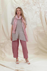 Flared Pockets Crinkled Greige Silk Linen Blouse 7