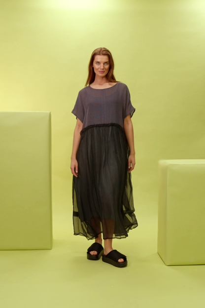 Flowy Graphite Mesh Silk Dress 8