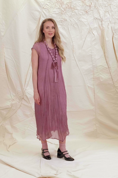 Mauve Taupe Crumpled Silk Chiffon Dress 9