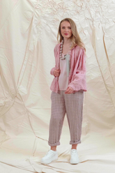 Roll Up Pink Check Linen Trousers 8