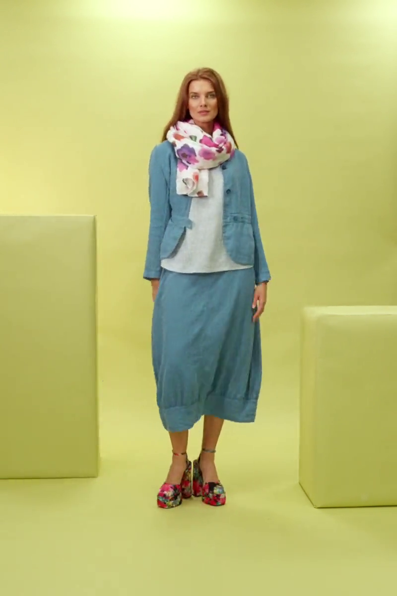 Round Neck Blue Check Linen Top 8