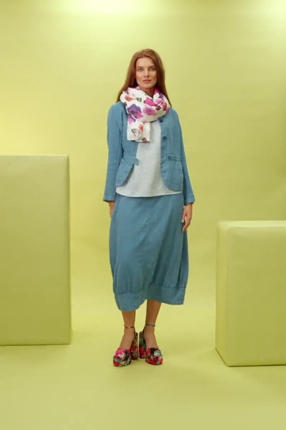 Round Neck Blue Check Linen Top 8