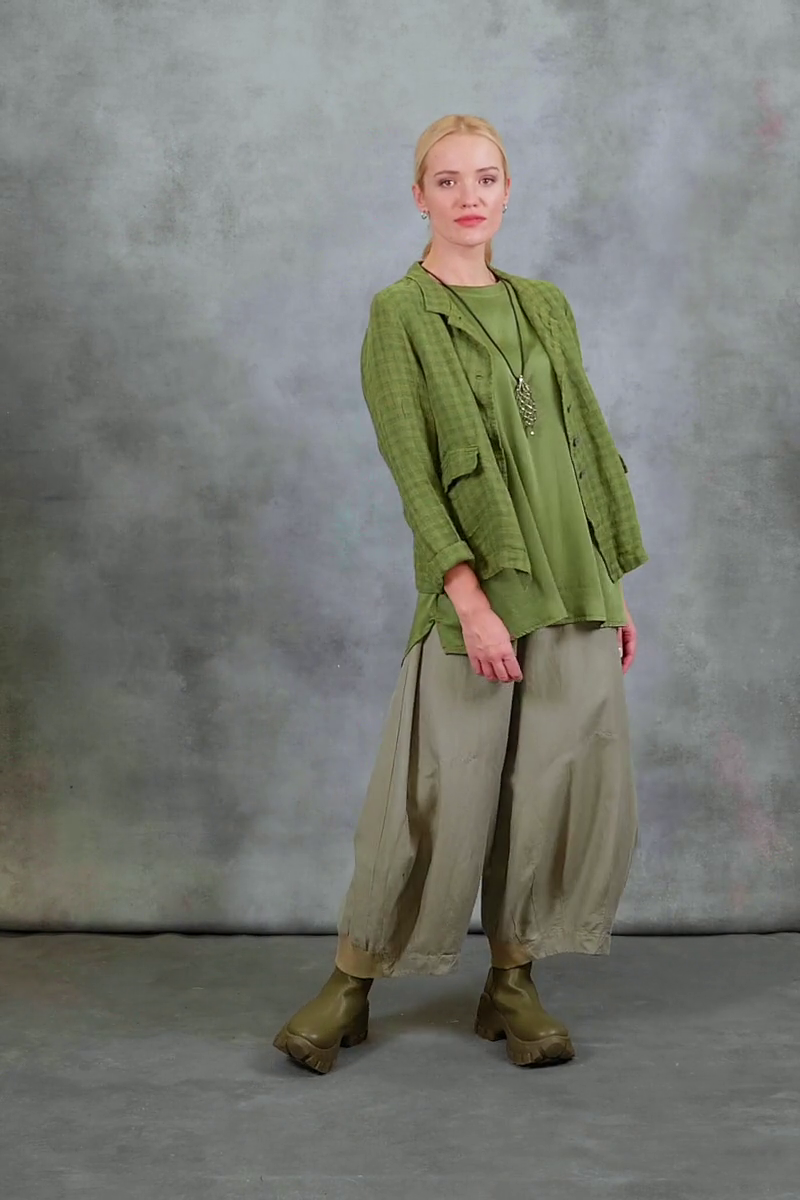 Buttoned Green Check Linen Jacket 8
