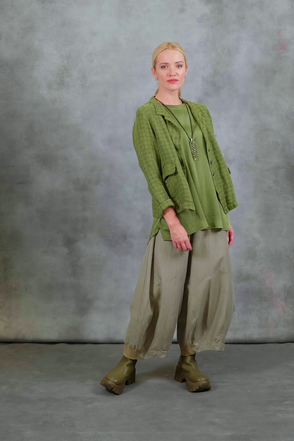 Buttoned Green Check Linen Jacket 8