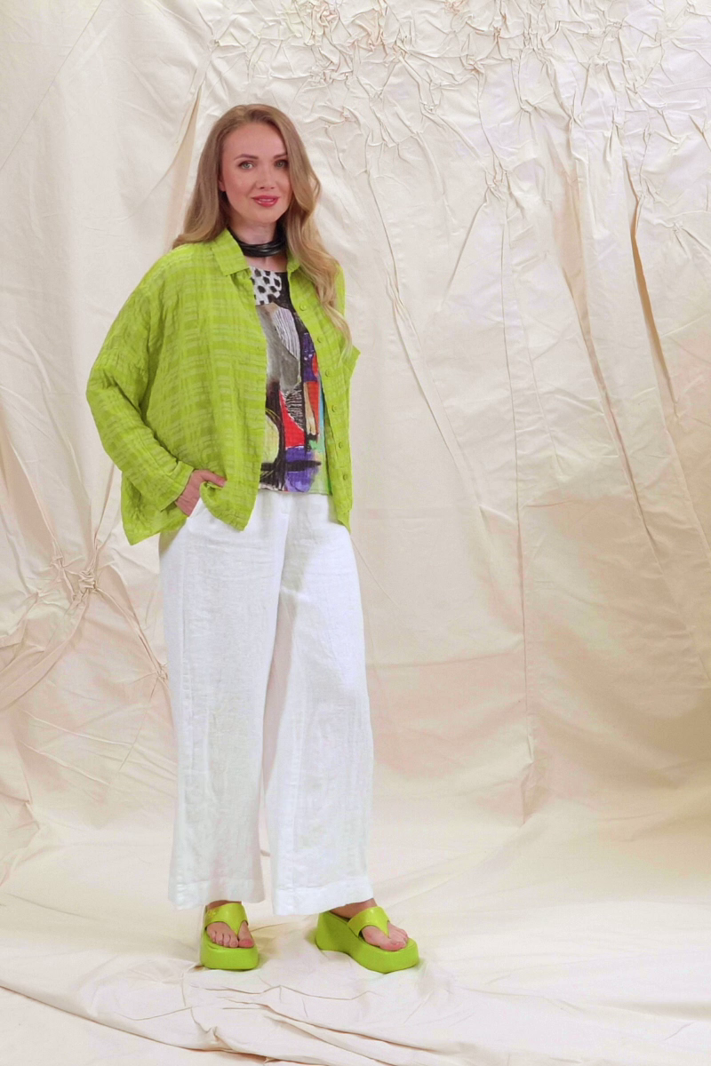 Side Pocket Lime Checkered Silk Cotton Jacket Shirt 6
