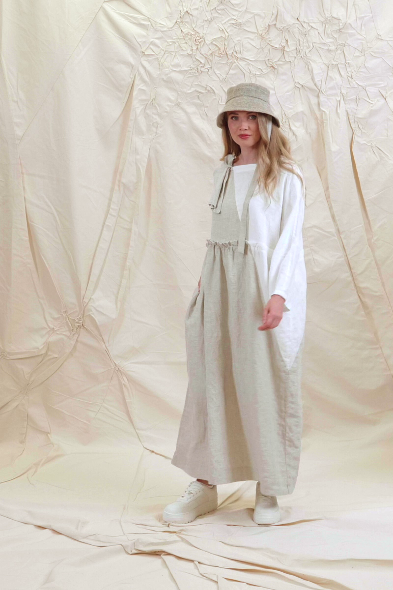 Side Ribbon Natural White Linen Dress 6