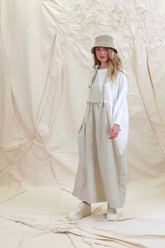 Side Ribbon Natural White Linen Dress 6