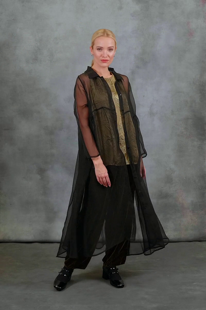 Sleeveless Golden Sage Devoré Feather Silk Top 9