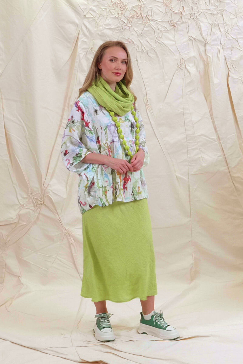 Straight Lime Linen Skirt 7