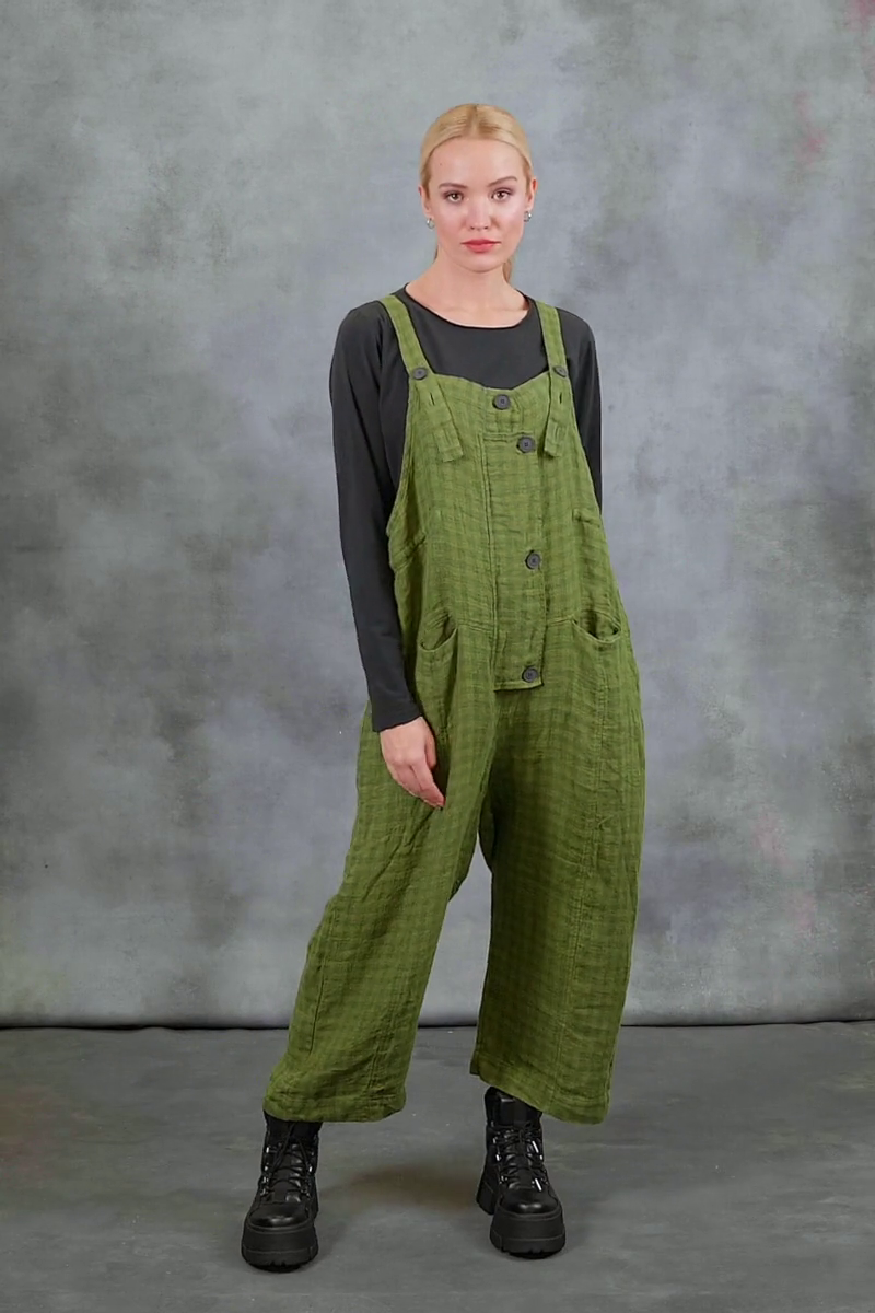 Strappy Green Check Linen Jumpsuit 7