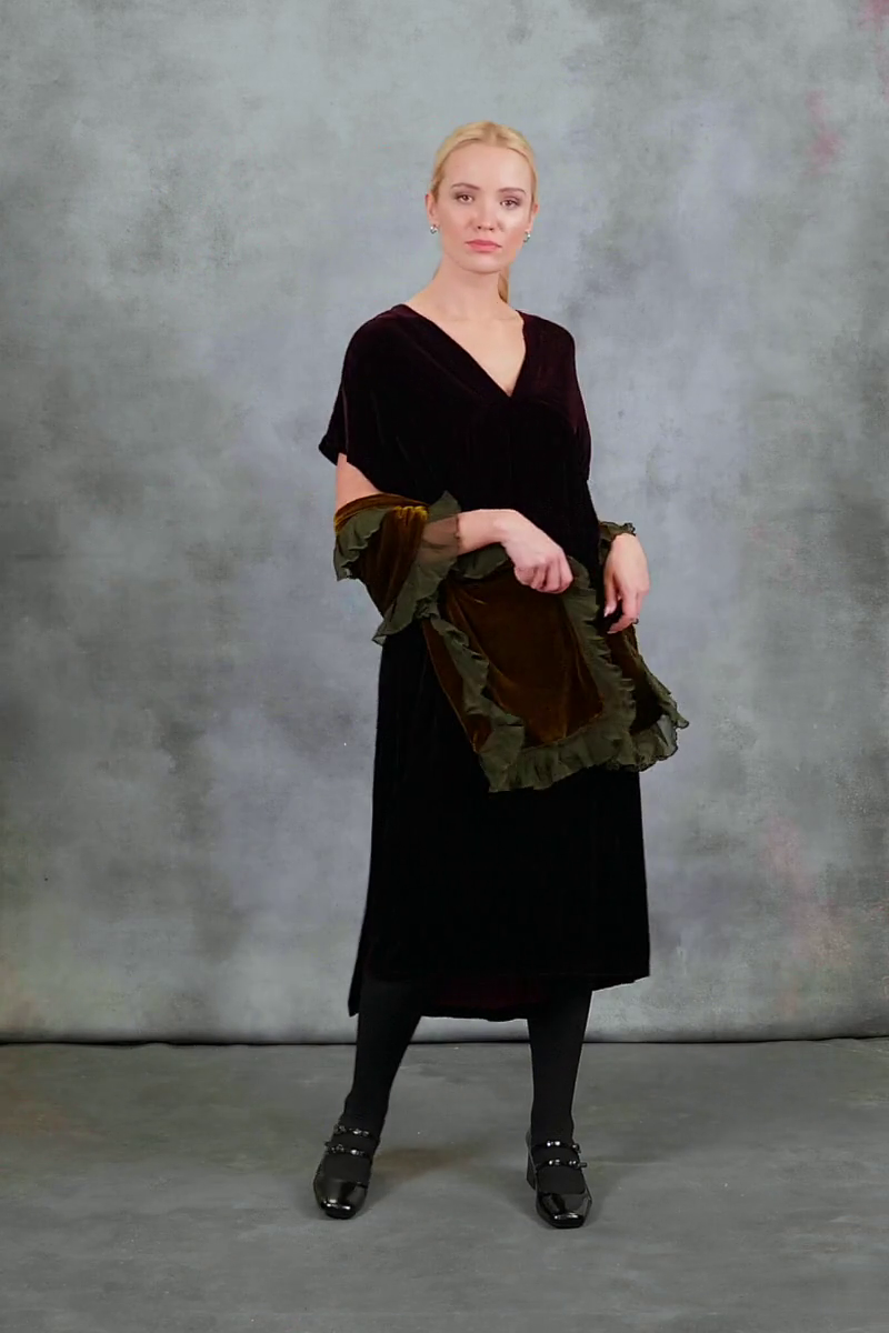 V-Neck Merlot Silk Velvet Dress 7