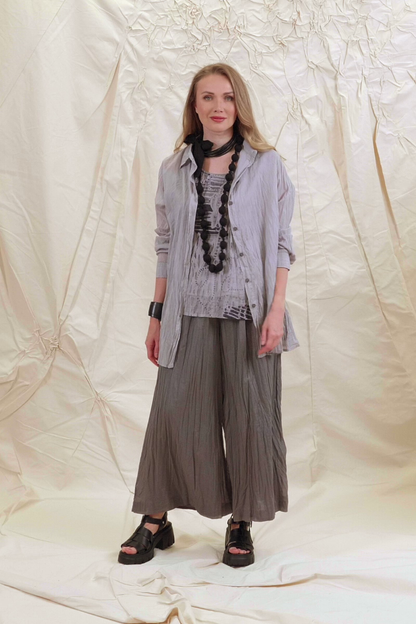 Wide Truffle Crumpled Cotton Trousers 8