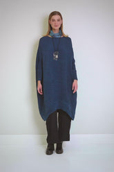 Wide Royal Blue Plissé Silk Kaftan Dress 7