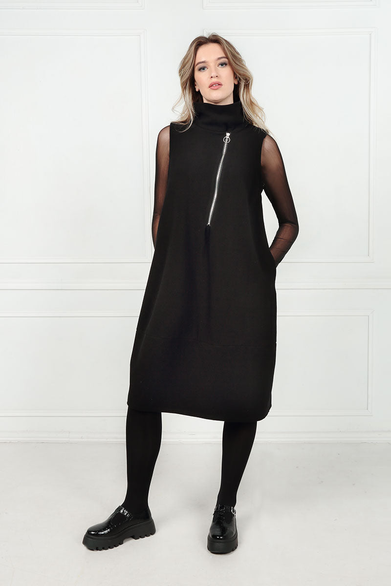 Long Mesh Sleeves Black Cotton Blouse 5