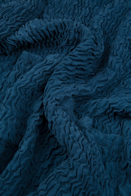 A-line Crinkled Petrol Blue Silk Skirt 4
