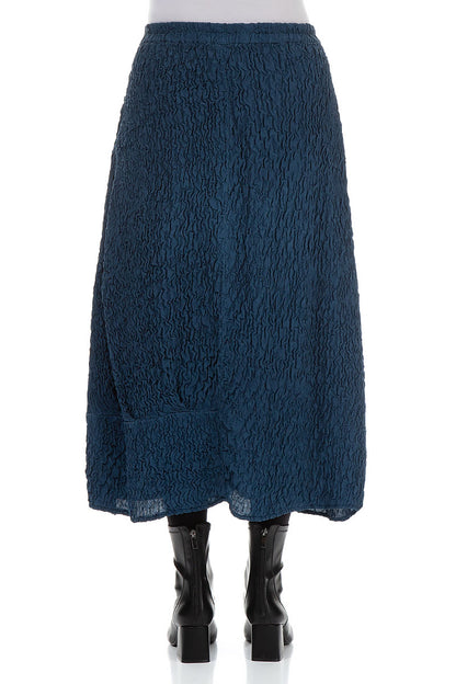A-line Crinkled Petrol Blue Silk Skirt 2