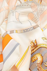 Antique Printed Beige Orange Tones Silk Scarf 5