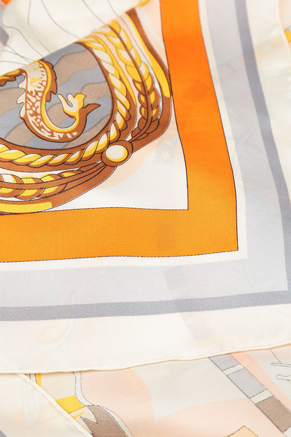 Antique Printed Beige Orange Tones Silk Scarf 6