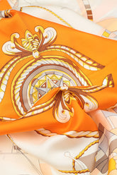 Antique Printed Beige Orange Tones Silk Scarf 4