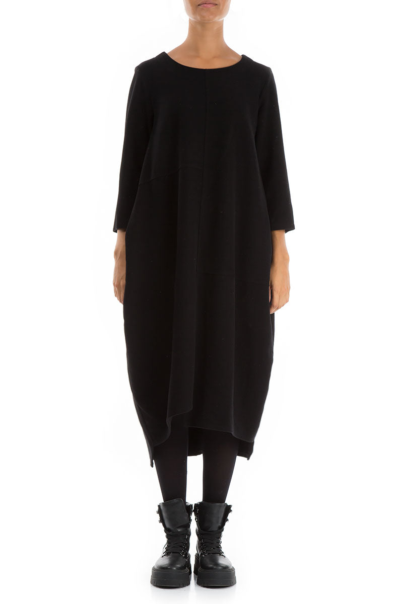Asymmetrical Black Jersey Cotton Dress 1