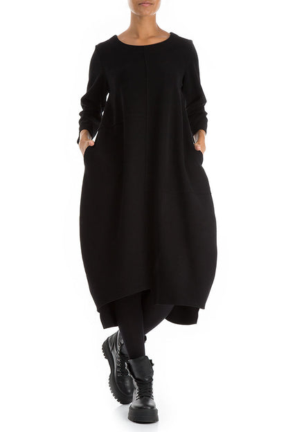 Asymmetrical Black Jersey Cotton Dress 4