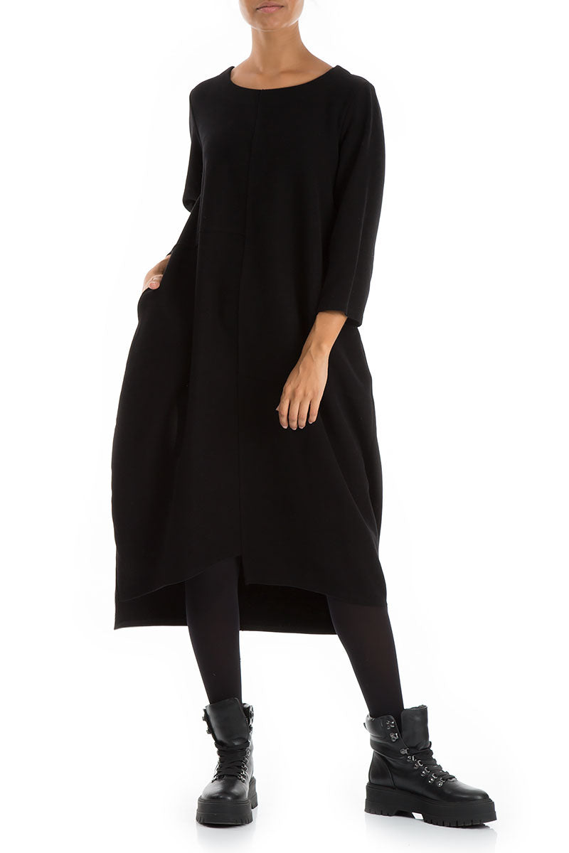 Asymmetrical Black Jersey Cotton Dress 5
