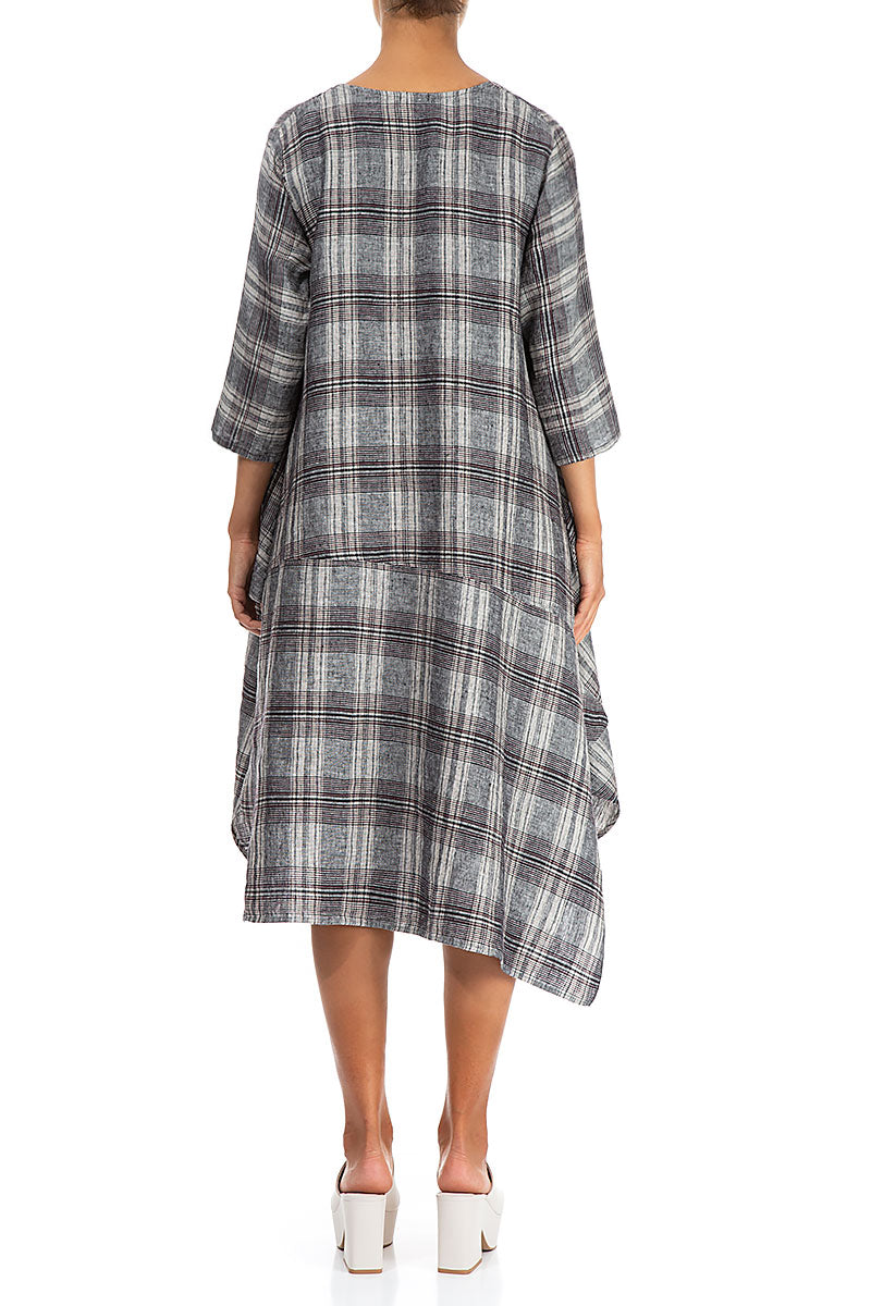 Asymmetric Checkered Pure Linen Dress 2