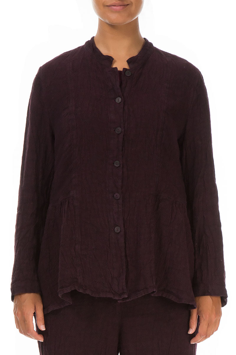 Aubergine Peplum Mélange Linen Jacket 1