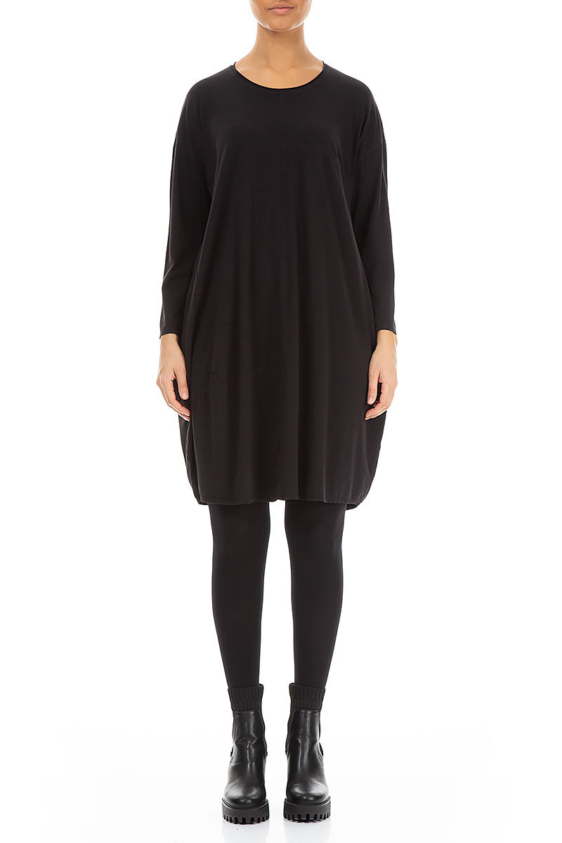Balloon Black Cotton Midi Dress 1
