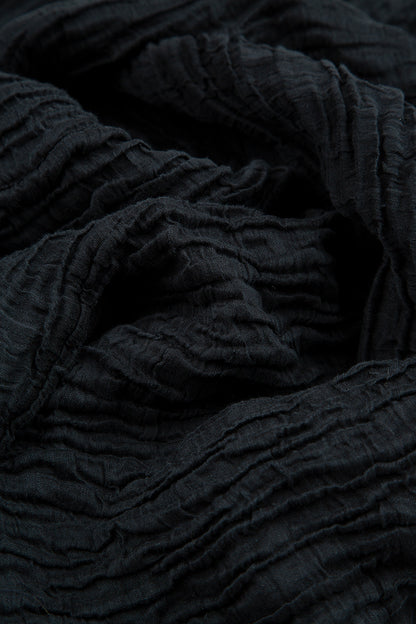 Long Sleeves Balloon Crinkled Black Silk Linen Dress 5