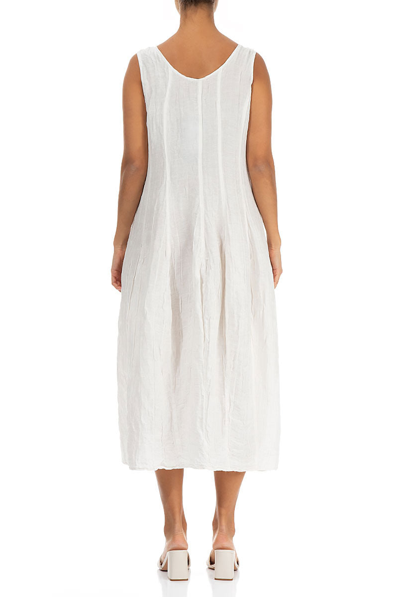 Sleeveless Balloon Crinkled Off White Silk Dress 2