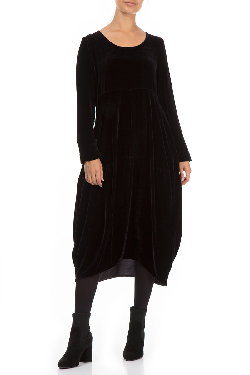 Balloon Black Silk Velvet Dress 3