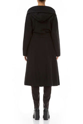 Hooded Belted Black Wool Coat 2
