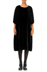 Bishop Sleeves Black Silk Velvet Dress 1
