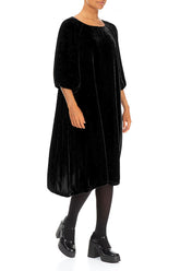 Bishop Sleeves Black Silk Velvet Dress 4