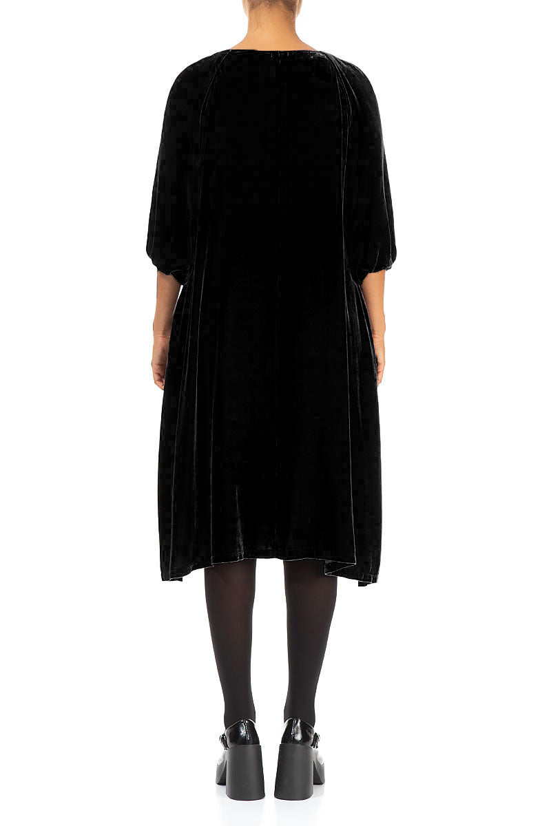 Bishop Sleeves Black Silk Velvet Dress 2