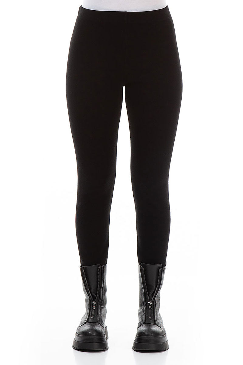 Black Warm Cotton Jersey Trouser Leggings 1