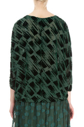 Boxy Devoré Pine Green Silk Velvet Blouse 2