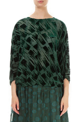Boxy Devoré Pine Green Silk Velvet Blouse 1