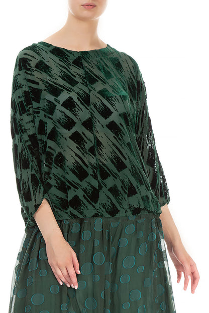 Boxy Devoré Pine Green Silk Velvet Blouse 3
