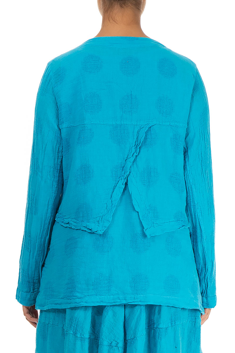 Bubble Pattern Boxy Turquoise Linen Jacket 2
