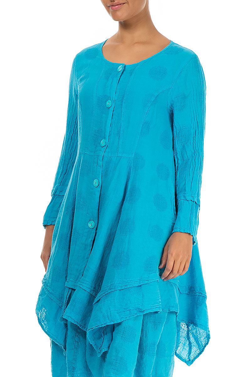 Bubble Pattern Flared Turquoise Linen Jacket 3