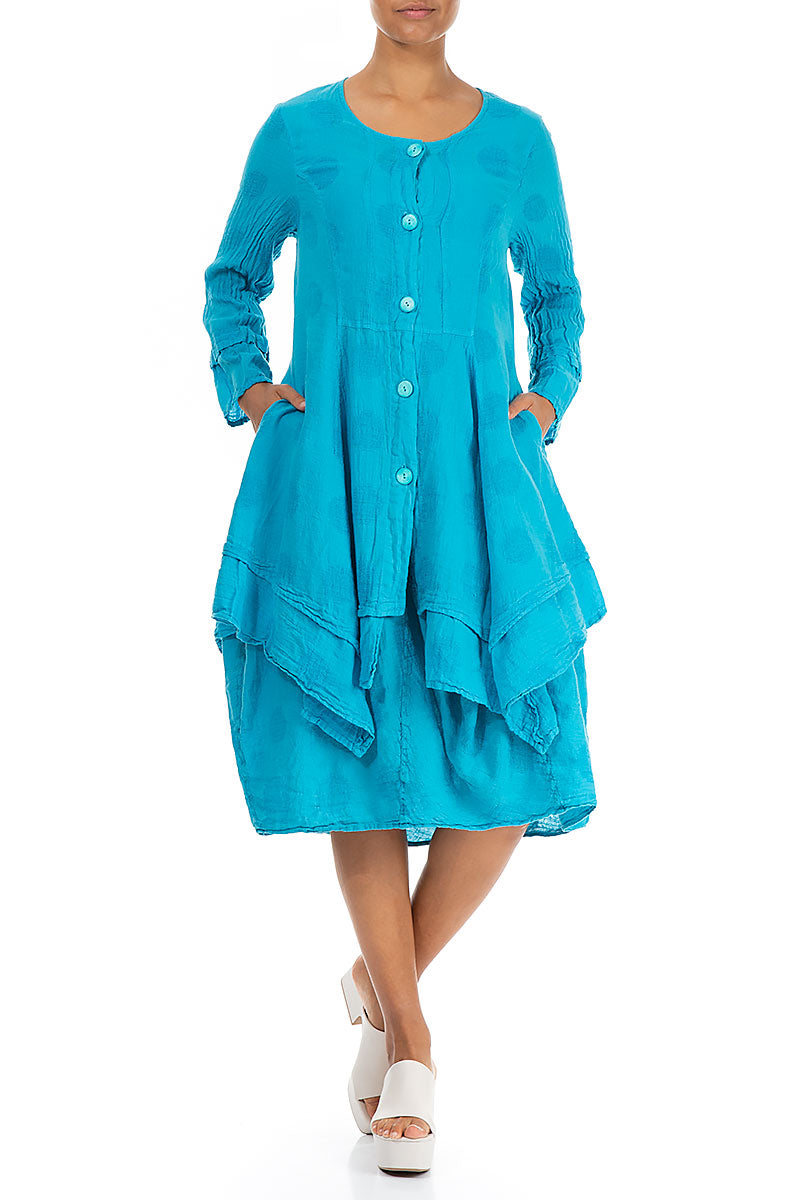 Bubble Pattern Flared Turquoise Linen Jacket 4